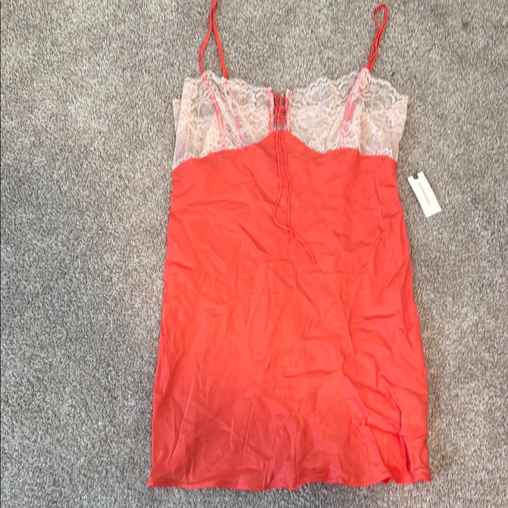 Red Orange Lace Trim Slip Dress